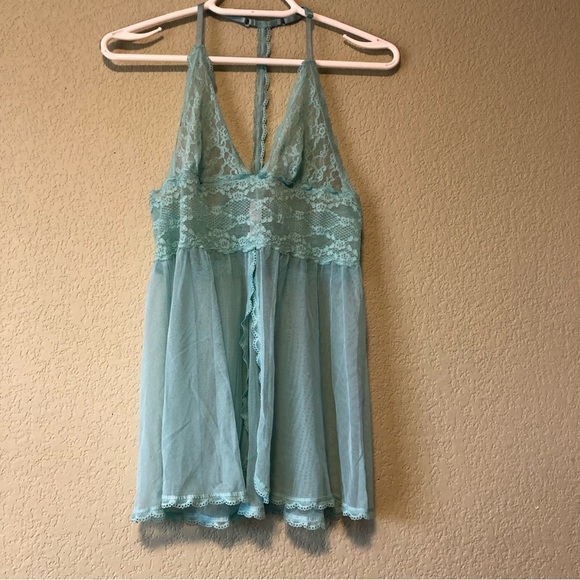 Victoria's Secret Sheer Teal Flyaway Babydoll with T-back S - Picture 4 of 5